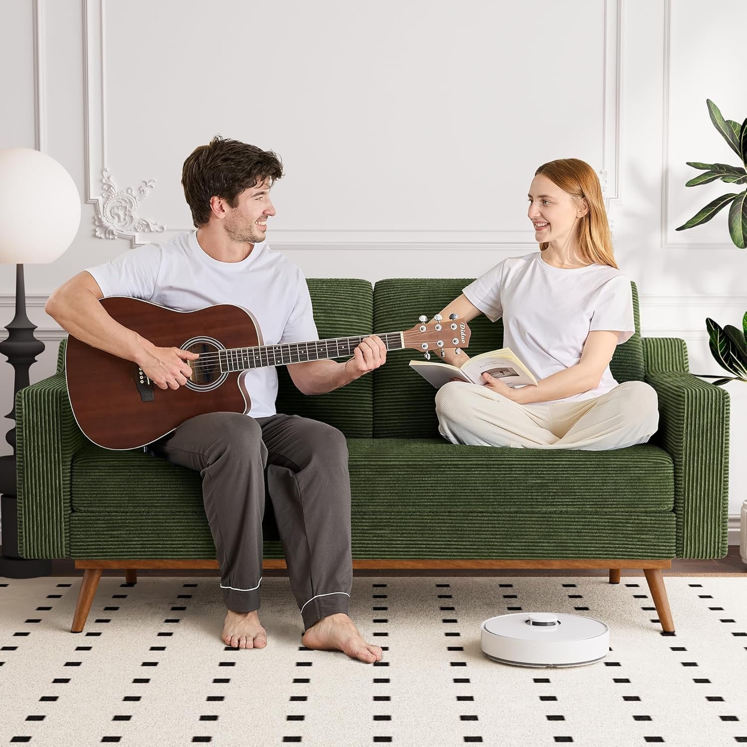 65.4" Loveseat Sofa Green Corduroy Couch, Mid-Century Modern Small Couches for Living Room, Bedroom, Office, Comfy Sofa with Spring Cushion, Solid Wood Frame, Tool-Free Assembly