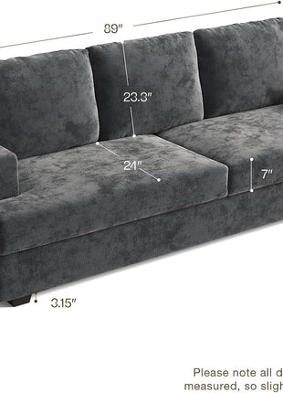 89" Grey 3-Seat Sectional Sofa for Living Rooms - Comfortable Loveseat for Small Apartments with 24" Deep Seat