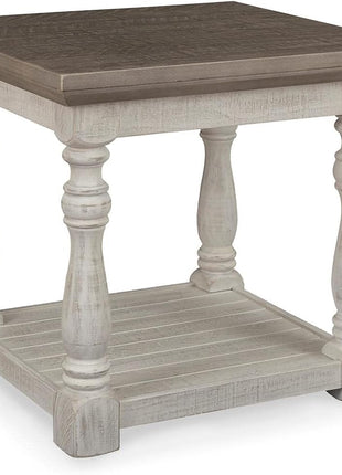 Havalance Farmhouse Rectangular End Table with Floor Shelf by Signature Design by Ashley, Vintage Gray and White Weathered Finish, 26" W x 24.13" D x 24" H