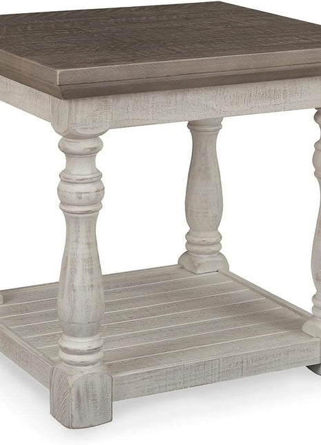 Havalance Farmhouse Rectangular End Table with Floor Shelf by Signature Design by Ashley, Vintage Gray and White Weathered Finish, 26" W x 24.13" D x 24" H