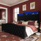 King Size Bed Frame and Headboard, 50.9" Velvet Upholstered Wingback Bedframe with LED Lights & Storage/Charging Station, Button Tufted Tall Footboard, No Box Spring Needed, Noise-Free, Black
