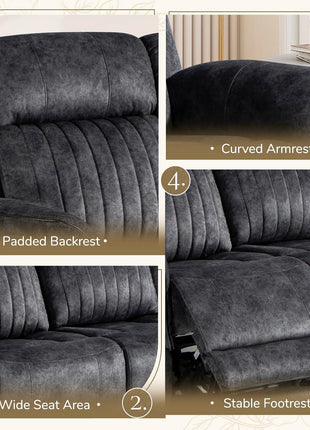 Power Reclining Sofa with Zero Gravity Feature, Adjustable Headrest, Electric Reclining Mechanism, Wireless Charging, and Outlets - Grey 3-Seater Loveseat for Living Room