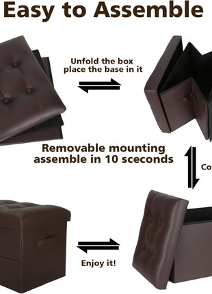 Foldable Leather Storage Ottoman with Padded Seat - Multi-functional Foot Rest and Storage Bench for Living Room and Bedroom, Supports Up to 350 lbs, Dimensions: 17x13x13 inches, Brown