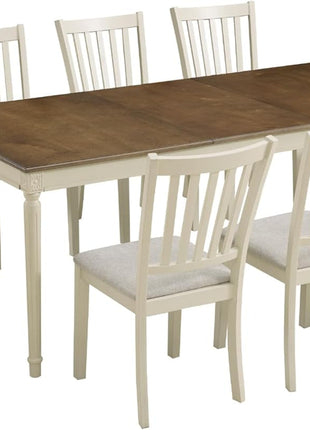 9-Piece Solid Wood Dining Set with 8 Upholstered Chairs, Rustic Cream Finish, 79-Inch Table with Roman Conical Legs, Accommodates Up to 8 for Kitchen and Dining Room