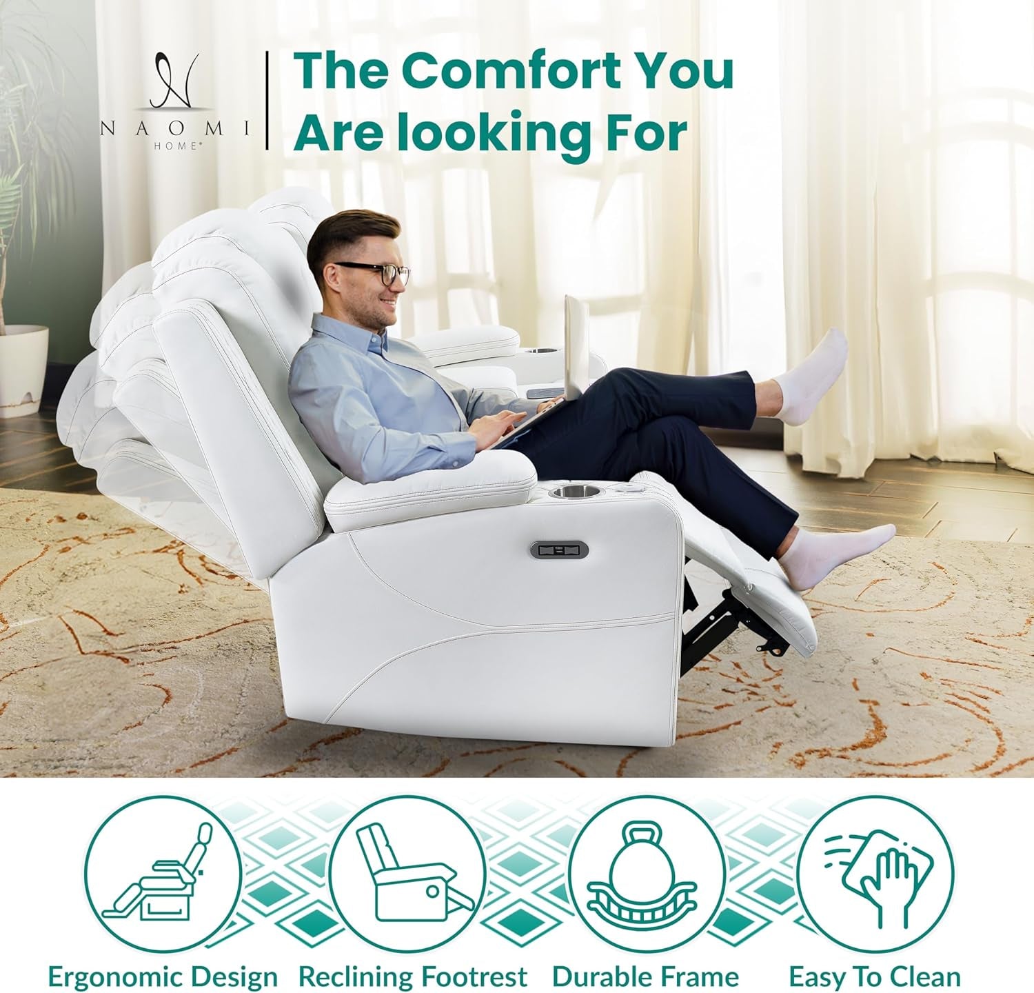 Chicago Deluxe Theater Style Motion Loveseat with LED Lights White/Air Leather