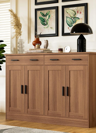 53-Inch Rustic Brown Buffet Cabinet with Ample Storage - Contemporary Kitchen Sideboard Server with 2 Drawers and 4 Doors, Perfect for Dining Room, Living Room, or Hallway