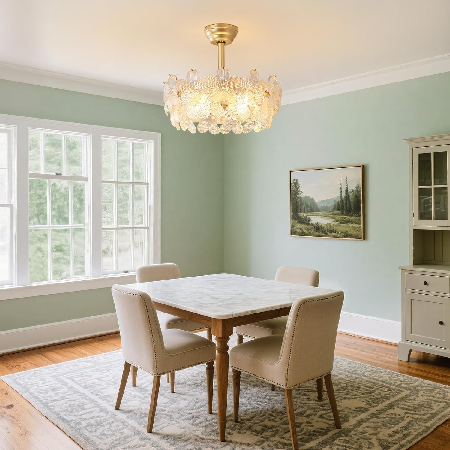 20'' Fandelier Ceiling Fans with Lights, Gold Caged Ceiling Fan with Remote Low Profile, 6 Speed and Petal, Modern Semi Flush Mount Ceiling Fan for Bedroom, Living Room, Nursery