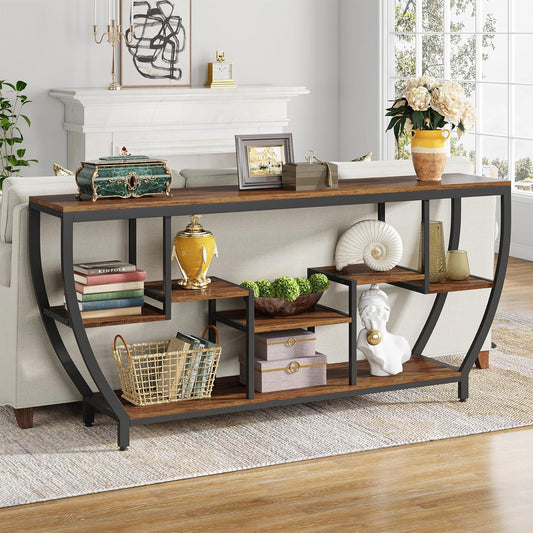 70.9 Inch Long Sofa Table with Shelves, Rustic Console Table with Storage, Industrial Entryway Table TV Stand, behind Couch Table Accent Tables for Living Room, Hallway, Foyer