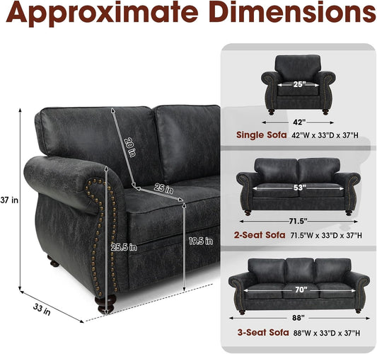 Living Room Furniture Sets,Sofa Sets and Couch Sets for Living Room,Mid-Century Vintage Sofa Couches with Rivet Design (Grey, Loveseat+3 Seater)
