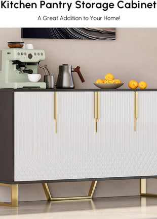 59-Inch Contemporary Buffet Sideboard Cabinet with Storage - Stainless Steel Frame, Four Doors, and Adjustable Shelves for Dining Room, Living Room, and Entryway