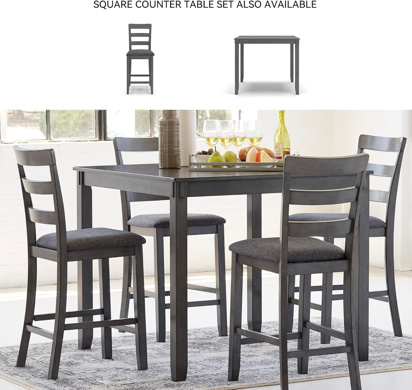 Bridson 6 Piece Dining Set, Includes Rectangular Dining Table, 4 Ladderback Chairs & Bench, Wood, 36" W X 60.13" D X 30" H, Gray