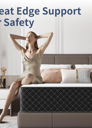 12-Inch Queen Hybrid Mattress with Breathable Foam and Pocket Springs for Medium Firm Support and Back Pain Relief, Conveniently Delivered in a Box (60×80×12 Inch)