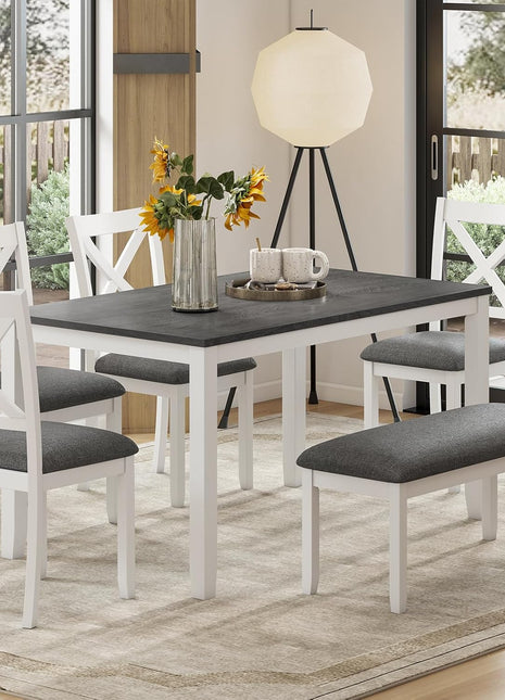 6-Piece Solid Wood Dining Set with Upholstered Seating, Perfect for Dining Rooms, Kitchens, and Restaurants, White Finish
