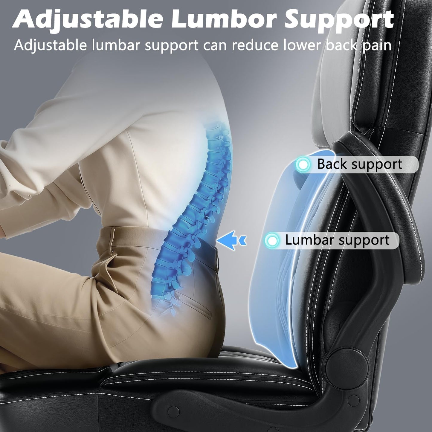 450LBS Big and Tall Executive Office Chair with Flip up Arm, Heavy Duty PU Leather Computer Desk Chair,Comfortable High Back Swivel Home Office Chair with Rolling for Adults,Spring Cushion,Metal Base