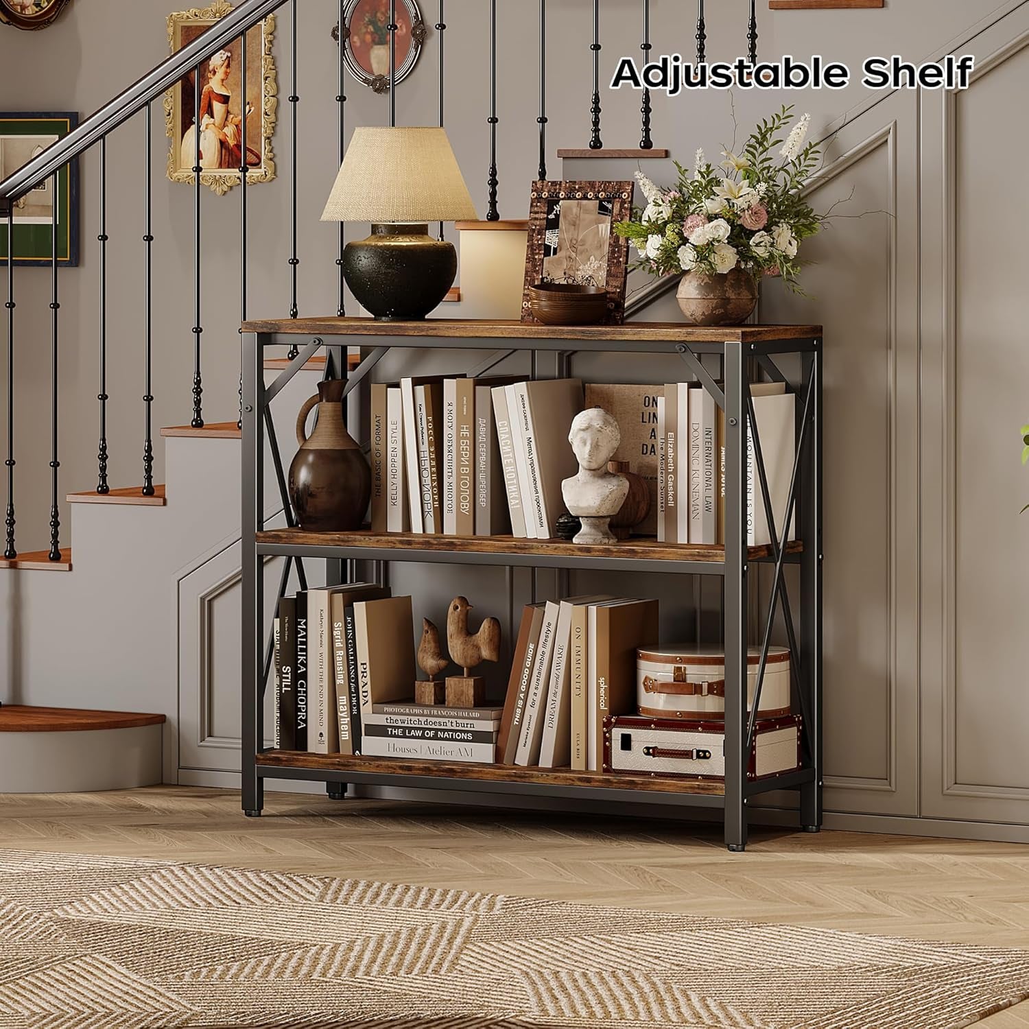 Console Table 31.5" Width, 3-Tier Entryway Table with Storage, Industrial Sofa Table with Open Shelves, Foyer Tables for Entryway, Hallway, Kitchen, Living Room and Bedroom, Rustic Brown