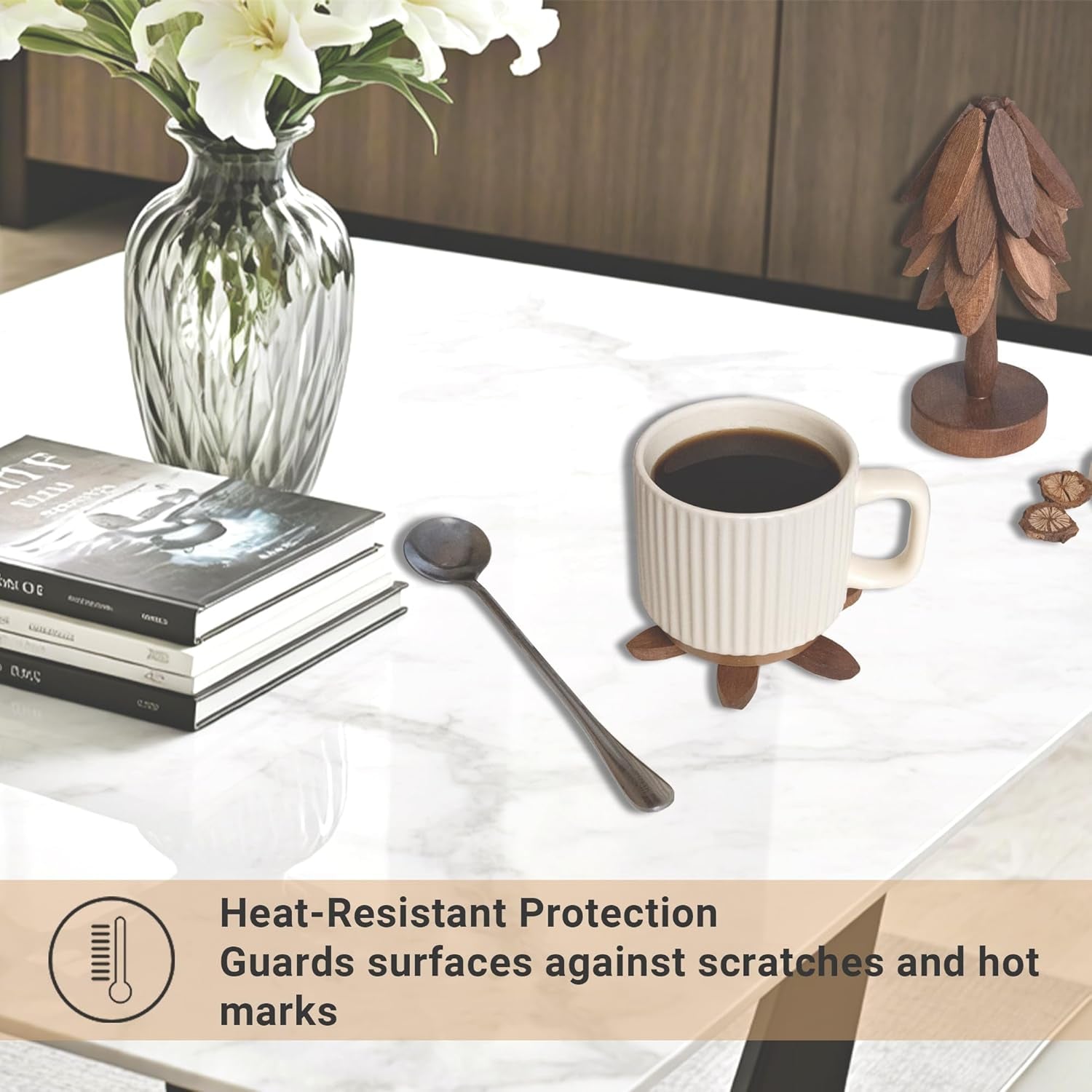 Coasters, Wooden Tree-Shaped Sapeli Wood Drink Coasters Set for Coffee Table, Kitchen Table Decor