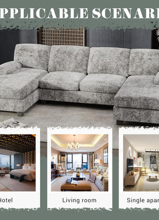 Stylish U-Shaped Convertible Sectional Sofa with Double Chaise and Memory Foam in Chic Grey, Perfect for Cozy Gatherings