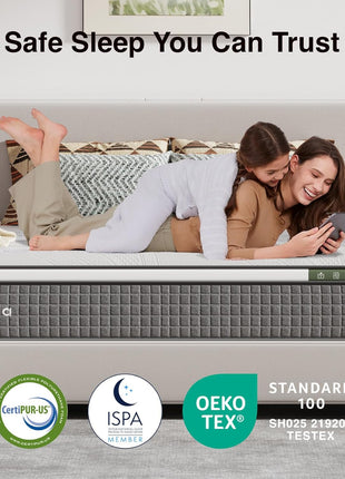 12-Inch King Hybrid Mattress Featuring Silky Cool Fabric, Gel Memory Foam, and Pocketed Coils for Superior Motion Isolation and Comfort - CertiPUR-US Certified, Conveniently Delivered in a Box