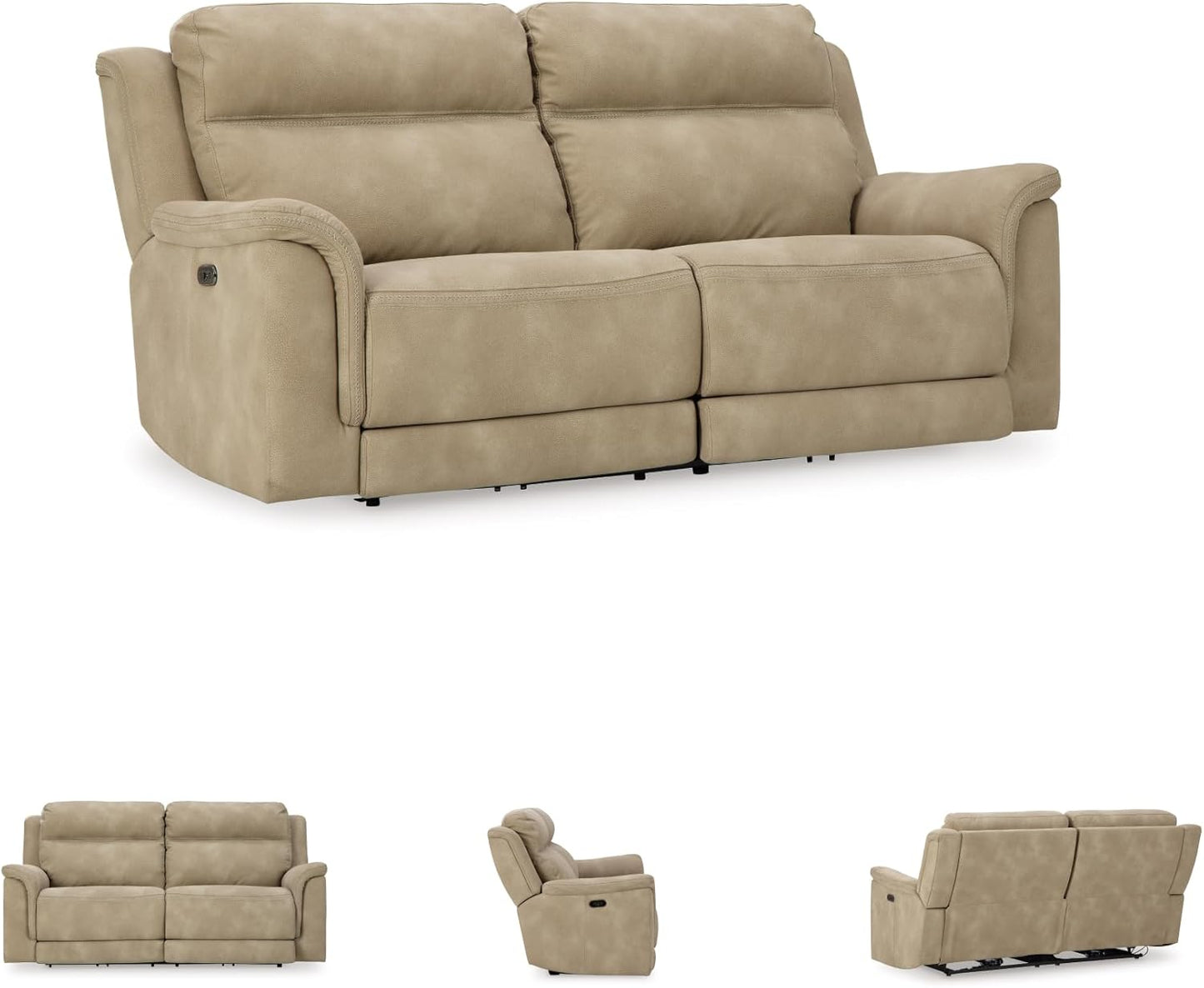 Next-Gen Durapella Power Reclining Sofa with Adjustable Headrest, USB, Extended Ottoman, Faux Leather, 80" W X 42" D X 42" H, Beige Sand
