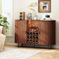 55" Wine Bar Cabinet with LED Light,Modern Liquor Whiskey Coffee Station with Wine Rack and Glass Holder, Farmhouse Buffet Sideboard with Storage for Living Room, Kitchen, Entryway (Walnut)
