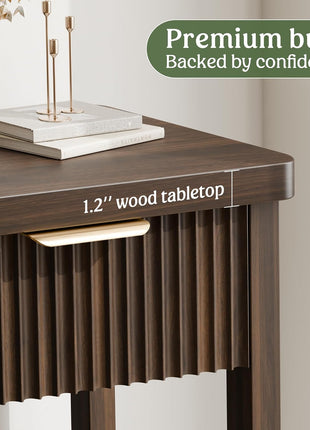 51-Inch Fluted Console Table with Three Wooden Drawers - Farmhouse Style Entryway Table for Living Room, Hallway, and Foyer