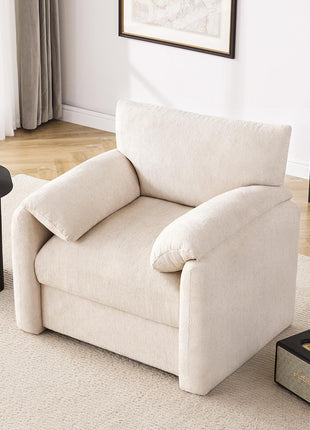 Chenille Oversized Accent Armchair - 38.6" Wide Modern Lounge Chair for Living Room and Bedroom, Upholstered Mid-Century Reading Chair in Beige