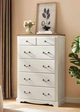 5-Piece Farmhouse Bedroom Set: King Size Bed Frame with 52.2" Headboard, 7-Drawer Dresser, 6-Drawer Tall Dresser, and Two Nightstands with Charging Station in White