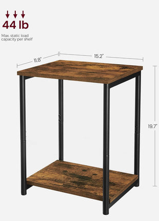 Set of 2 Rustic Brown and Black Versatile Side Tables for Living Room, Bedroom, Office, and Bathroom - Model ULET272B01