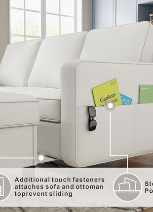78-Inch L-Shaped Convertible Sectional Sofa with Storage Ottoman, Pet-Friendly Linen Fabric, Ideal for Small Spaces and Apartments