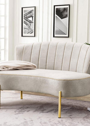Upholstered Loveseat Settee with Backrest and Golden Metal Legs for Dining Room, Living Room, and Bedroom Furniture