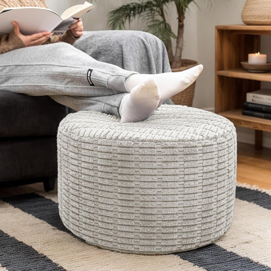 round Ottoman Pouf Ottoman Foot Stool Seat Faux Fur Bean Bag Foot Rest Floor Chair Leg Rest for Living Room, Bedroom or Wedding Gifts 20X20X14 Inches (Light Gray)