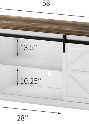 Farmhouse-Inspired TV Stand for Up to 65-Inch Televisions with Sliding Barn Doors and Storage Cabinets, 58-Inch Console Table and Media Furniture in White