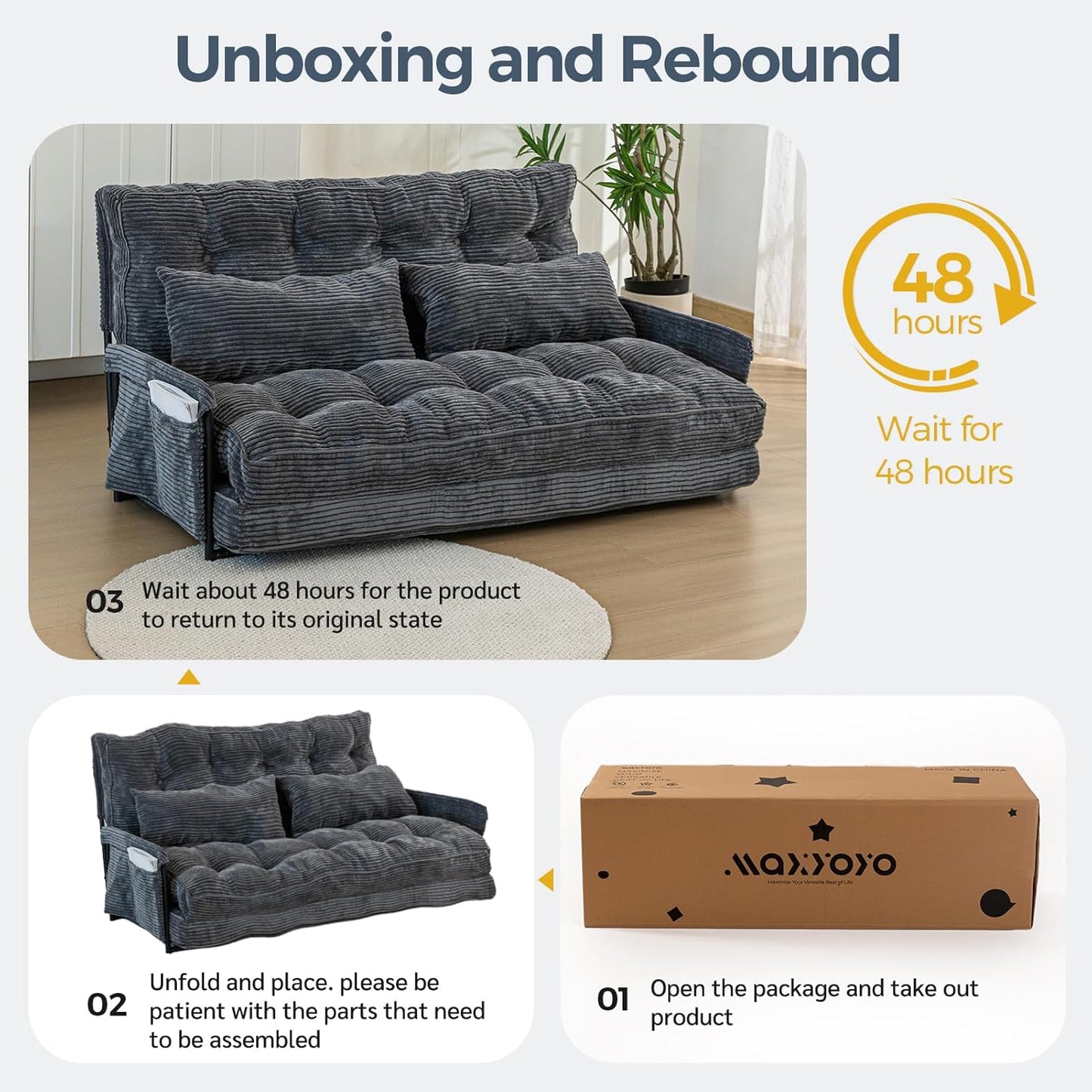 Adjustable Floor Sofa Couch with 2 Pillows, Multi-Functional Bean Bag Bed, 5-Position Foldable Lazy Sofa Sleeper Bed with Armrest, Versatile Floor Seating for Reading, Dark Grey, Double