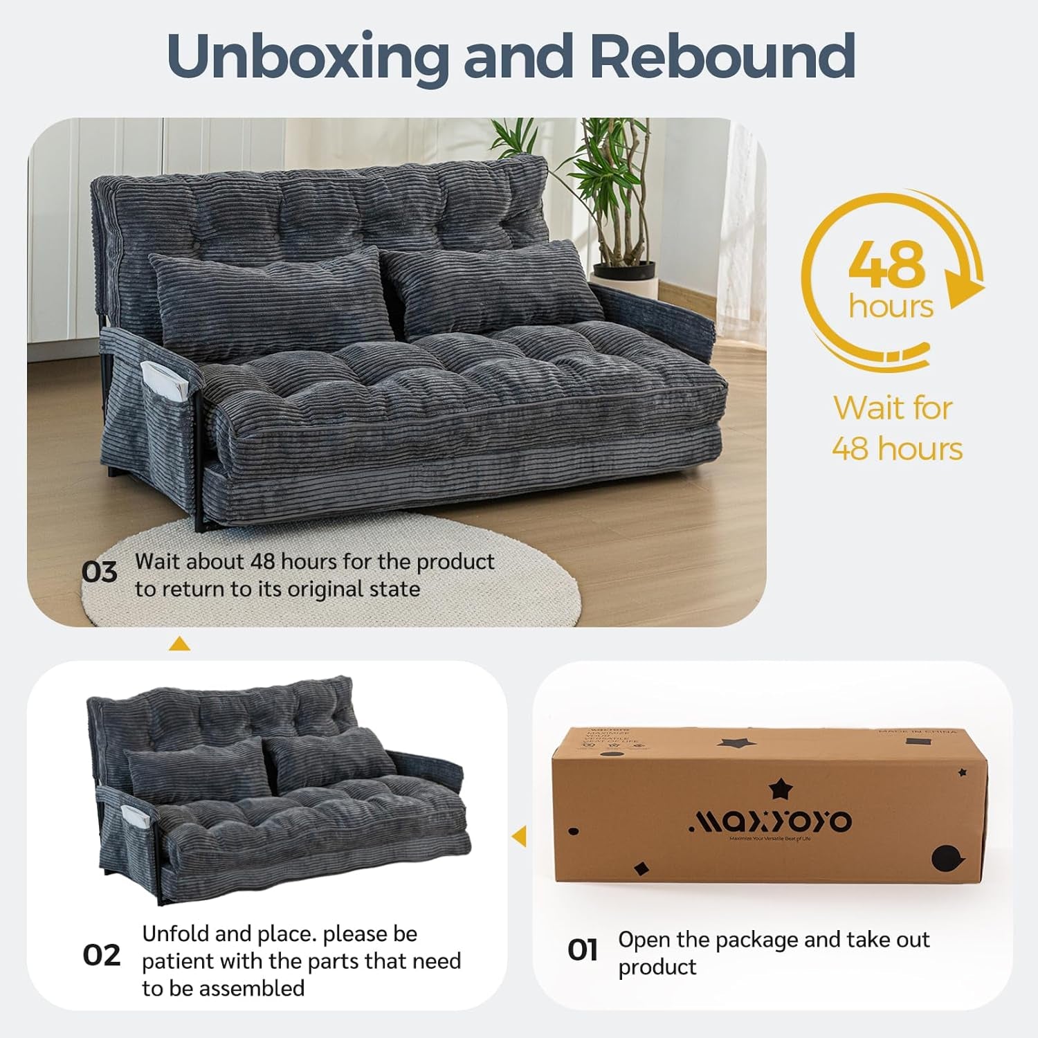Adjustable Floor Sofa Couch with 2 Pillows, Multi-Functional Bean Bag Bed, 5-Position Foldable Lazy Sofa Sleeper Bed with Armrest, Versatile Floor Seating for Reading, Dark Grey, Double