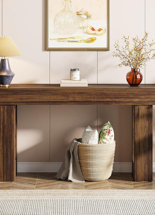 63-Inch Rectangular MDF Wood Grain Console Table for Living Room, Entryway, and Hallway in Rustic Brown Finish