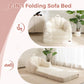 Folding Sofa Bed, 2 in 1 Convertible Sofa to Lounger Comfy Single Bean Bag Chair for Adults, Floor Sleeper Couch with Handle, Faux Fur Couch Bed for Living Room Bedroom, Beige