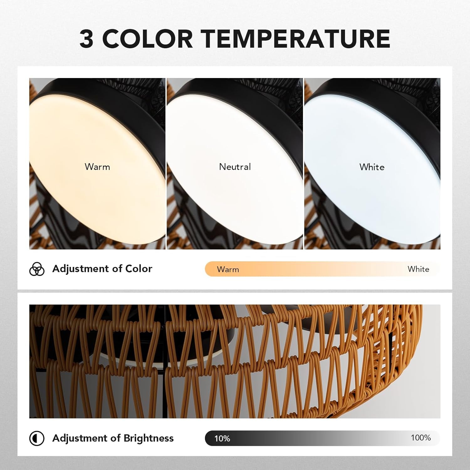 20" Outdoor Ceiling Fans with Lights for Patios, Waterproof Plug in Ceiling Fan with Remote, 3CCT Dimmable, Reversible, Gazebo Fan with Hanging Hook for Canopy,Pergola,Porch