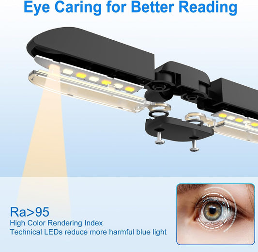 14 LED Rechargeable Book Light for Reading at Night, Eye-Care Reading Light for Books in Bed, 180° Adjustable, Clip on Lamp, 3 Color Temperatures, Lightweight, Present for Reader