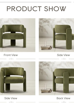 Set of 2 Contemporary Velvet Upholstered Barrel Accent Chairs, Comfortable Side Arm Chairs with Three Legs for Living Room and Bedroom, Green