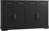 60" Large Buffet Sideboard with Storage, 36" Tall Kitchen Buffet Storage Cabinet with 4 Drawer, Modern Coffee Bar Cabinet with Silver Handle, Long Sideboard Buffet Table for Kitchen, Black