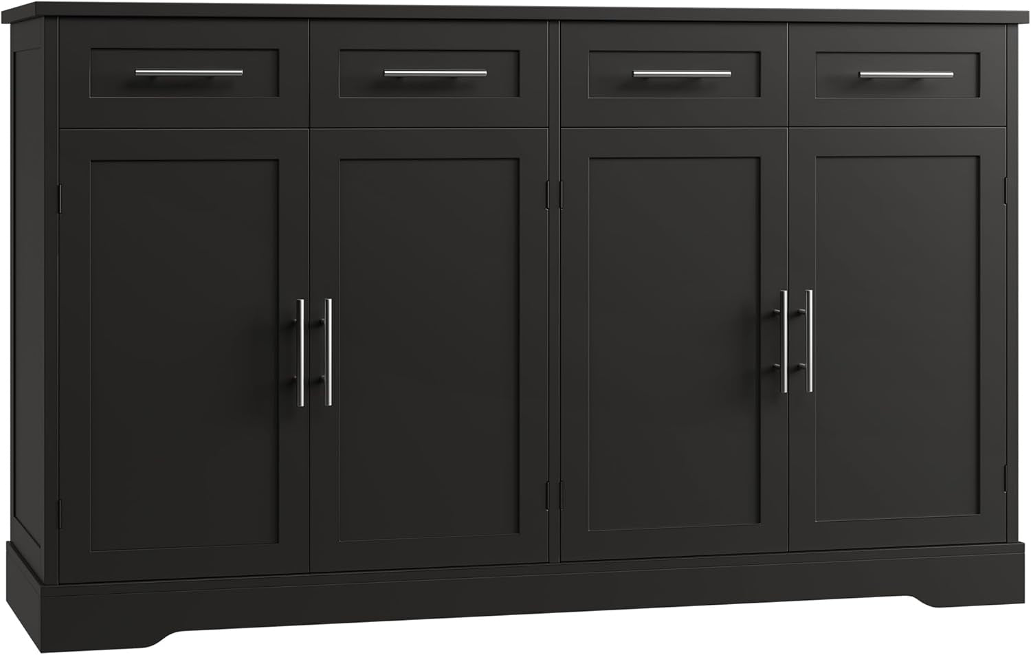 60" Large Buffet Sideboard with Storage, 36" Tall Kitchen Buffet Storage Cabinet with 4 Drawer, Modern Coffee Bar Cabinet with Silver Handle, Long Sideboard Buffet Table for Kitchen, Black