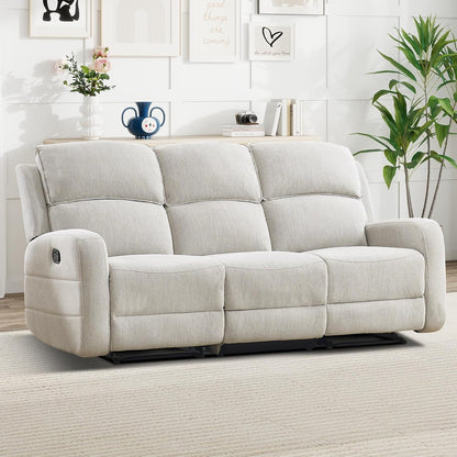 Manual Living Room Furniture Reclining Couch Set, Soft Fabric 3 Seat Sofa Recliner Sofa for Meeting Room, Overstuffed Backrest and Armrest