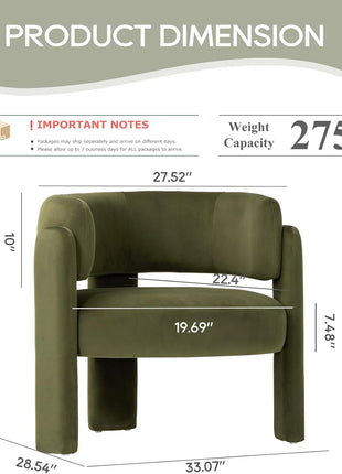 Set of 2 Contemporary Velvet Upholstered Barrel Accent Chairs, Comfortable Side Arm Chairs with Three Legs for Living Room and Bedroom, Green