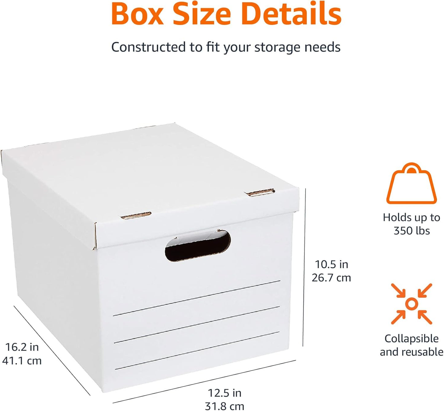 Storage/Filing Boxes with Lift-Off Lid - Letter/Legal Size, Sturdy, Easy Assembly, White, 16.2" L X 12.5" W X 10.5" H, Pack of 20