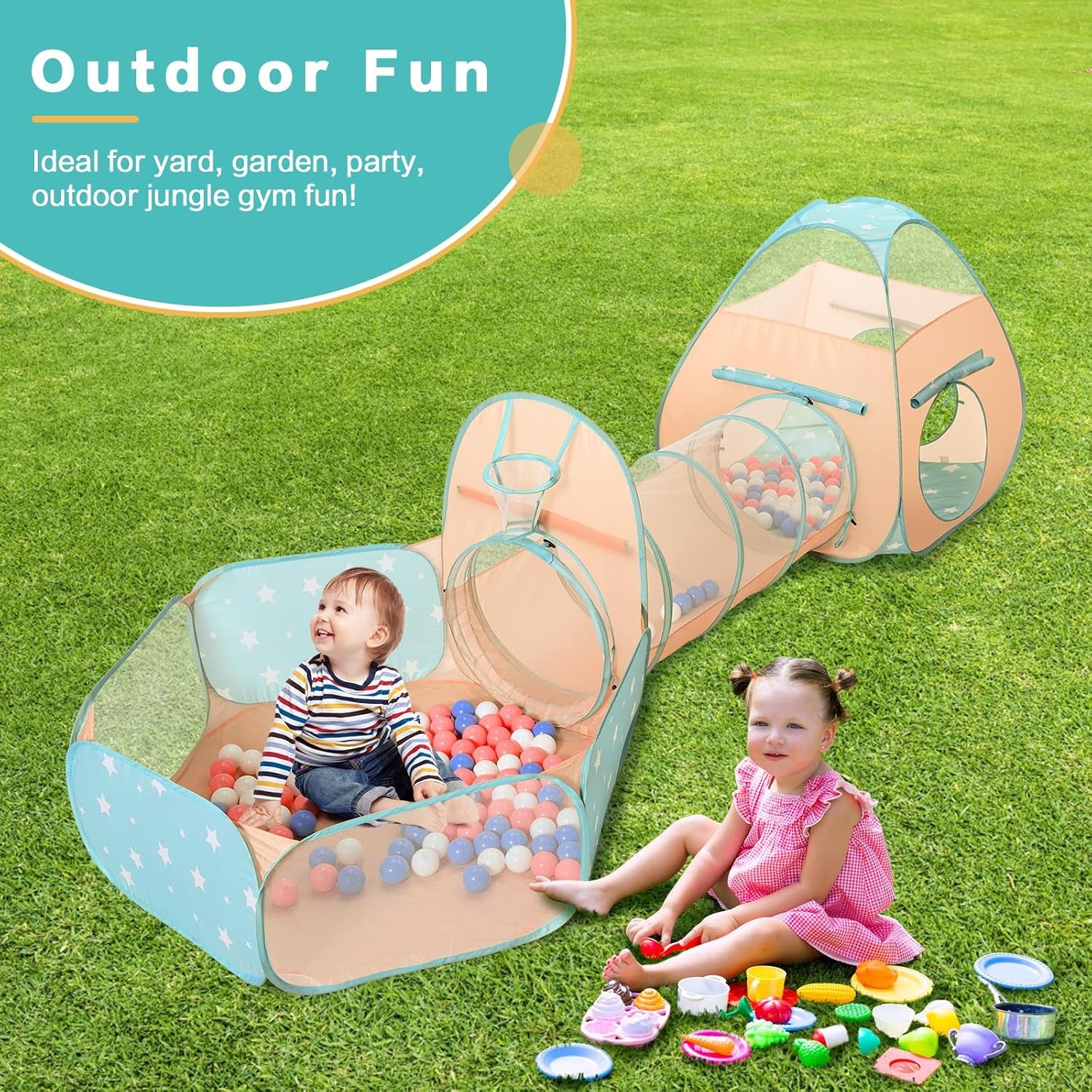 3 in 1 Kids Play Tent with Baby Ball Pit and Play Tunnel, Toddler Climbing Toys for Boys, Girls, Babies, Indoor Outdoor Pop up Playhouse Tunnel Toys (Balls NOT Included)
