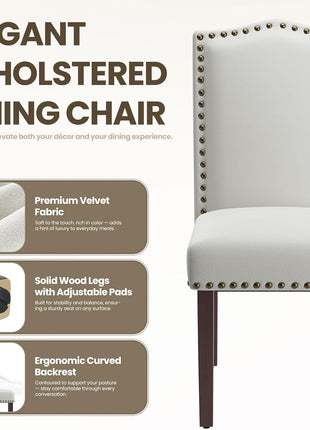 Set of 6 Upholstered Parsons Dining Chairs with High-Density Cushions, Solid Wood Legs, and Nailhead Trim in Beige - Ideal for Dining Room, Kitchen, and Living Room
