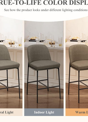 Set of 2 Contemporary 25-Inch Upholstered Counter Height Bar Stools with Back and Metal Legs for Kitchen Island and Dining Room, Brown