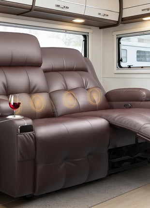 Reclining Loveseat Sofa for RV and Living Room, 55.1" Wall-Hugging Design in PU Leather with USB-A and Type-C Charging Station and Cup Holders, Dual Manual Recliners