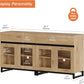 63'' Multifunctional Sideboard Buffet Cabinets with 4 Glass Doors and and 2 Drawers, Modern Sideboard Credenza, Coffee Bar Storage Cabinet for Living Room, Kitchen, Oak