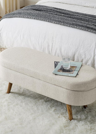 43.5-Inch Upholstered Storage Ottoman Bench with Safety Hinge, Beige Linen, Ideal for End of Bed and Entryway Seating, Supports Up to 330 lbs